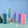 Pastel color acrylic cup Travel tumbler with lid and straw Double wall reusable Acrylic cup Modern matte tumbler